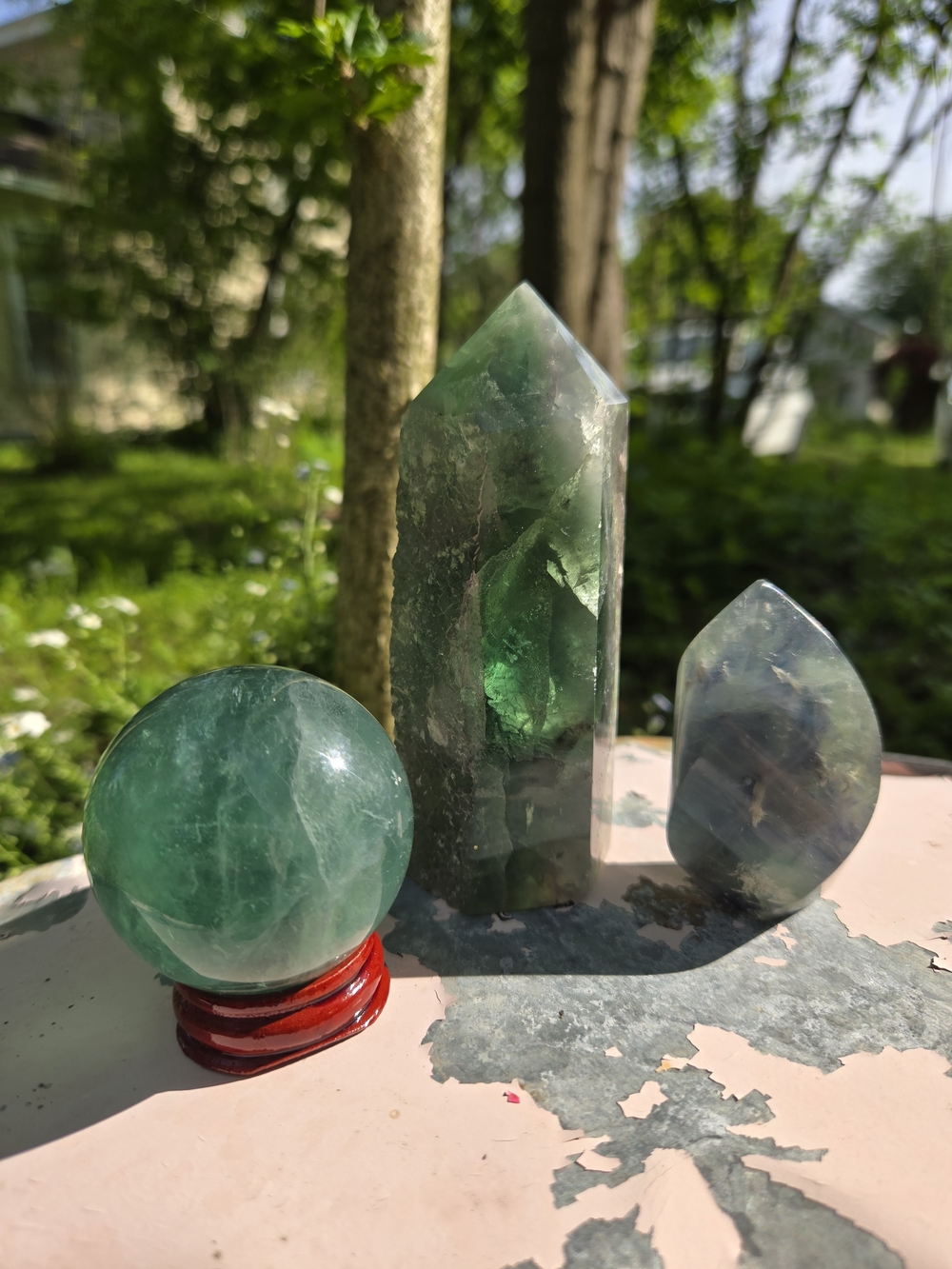 Green Fluorite Crystal Set - Sphere, Tower & Freeform
